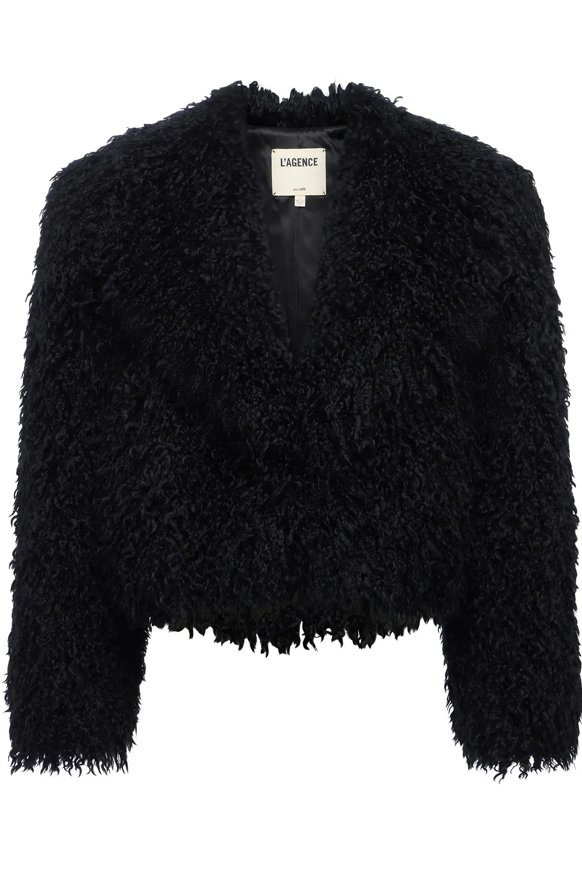 Aura Cropped Faux Fur Jacket - Black by L'agence — view 6