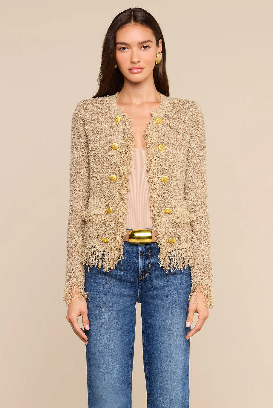 Mireille Fringe Cardigan - Natural by L'agence | 25 South Boutiques