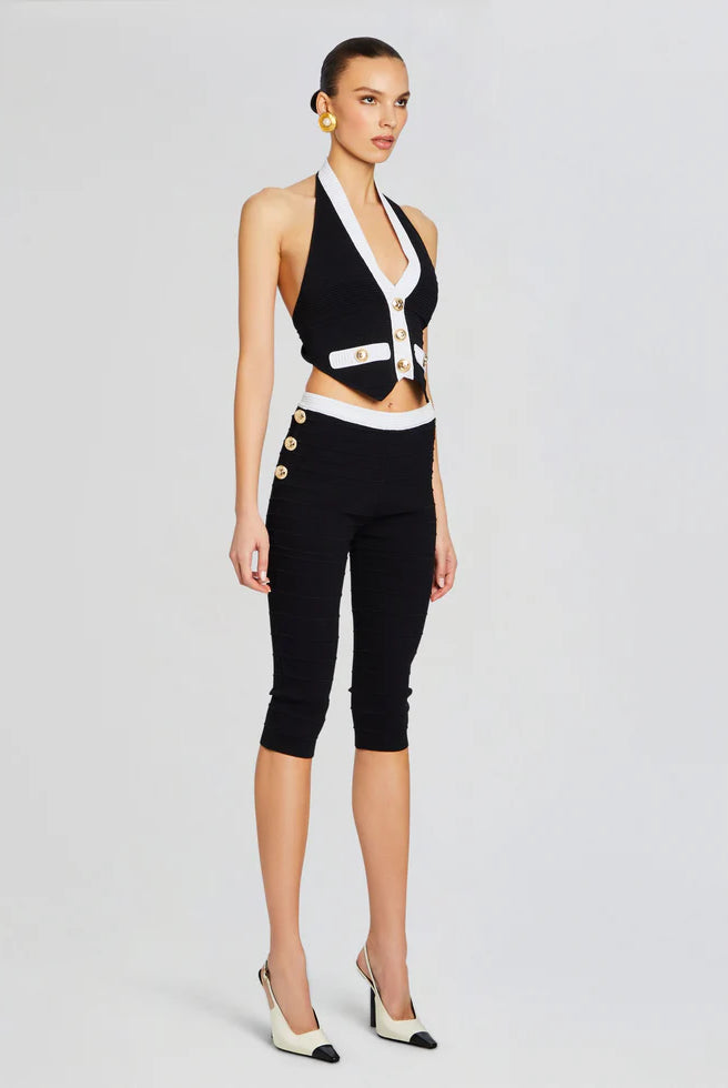 Tinsley Bandage Knit Vest - Black White by Retrofête — view 3