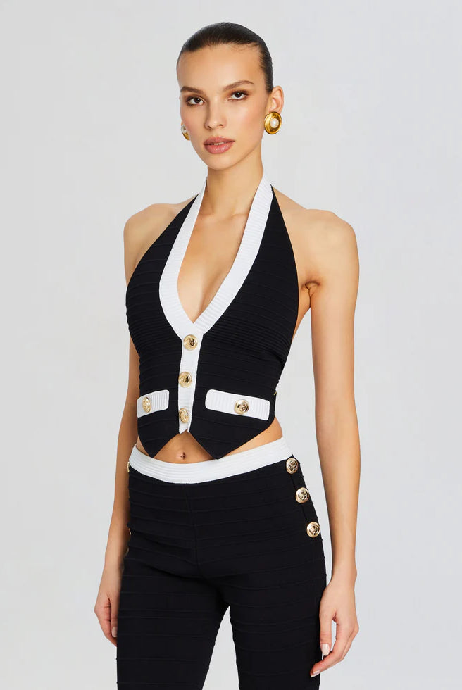 Tinsley Bandage Knit Vest - Black White by Retrofête | 25 South Boutiques