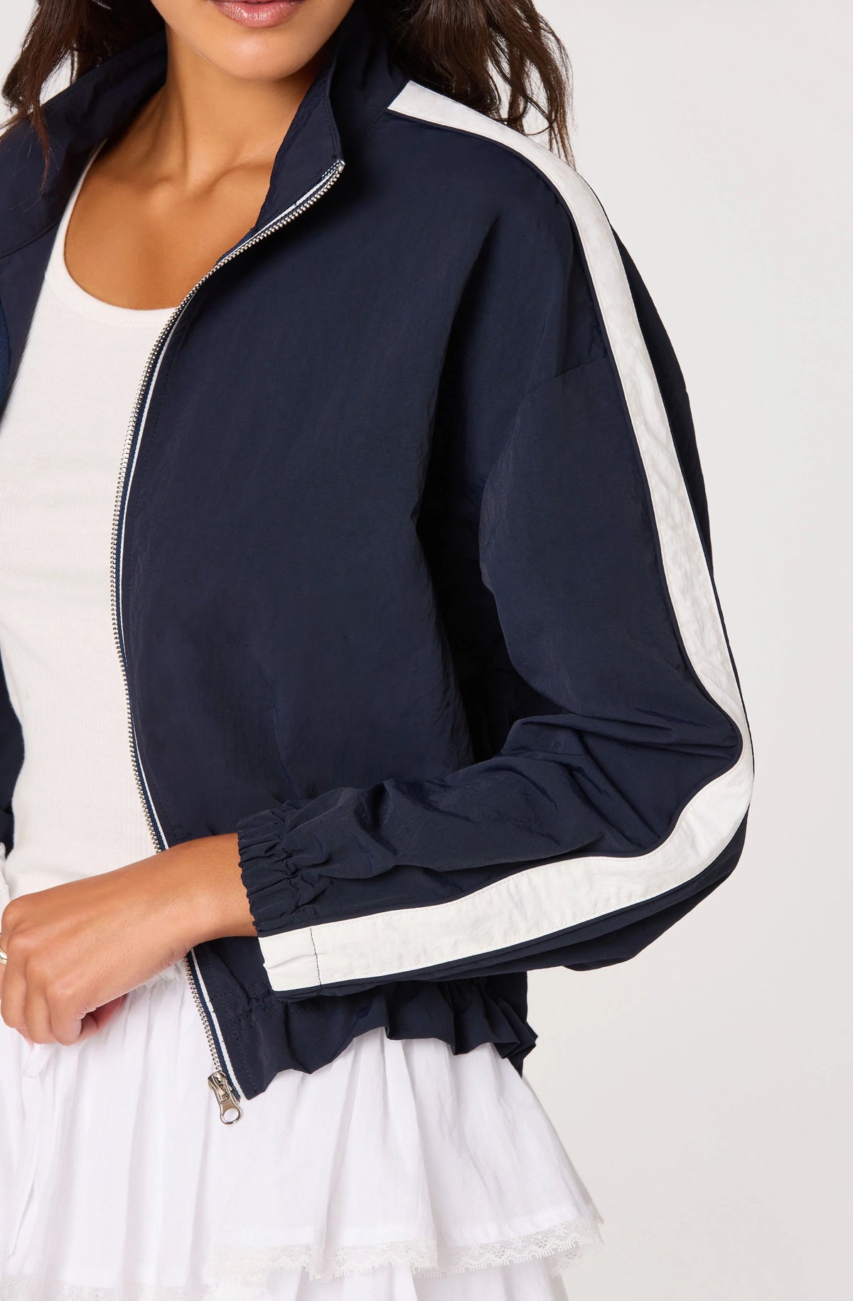 Teo Contrast Stripe Track Jacket - Navy by ASTR the Label — alternate view