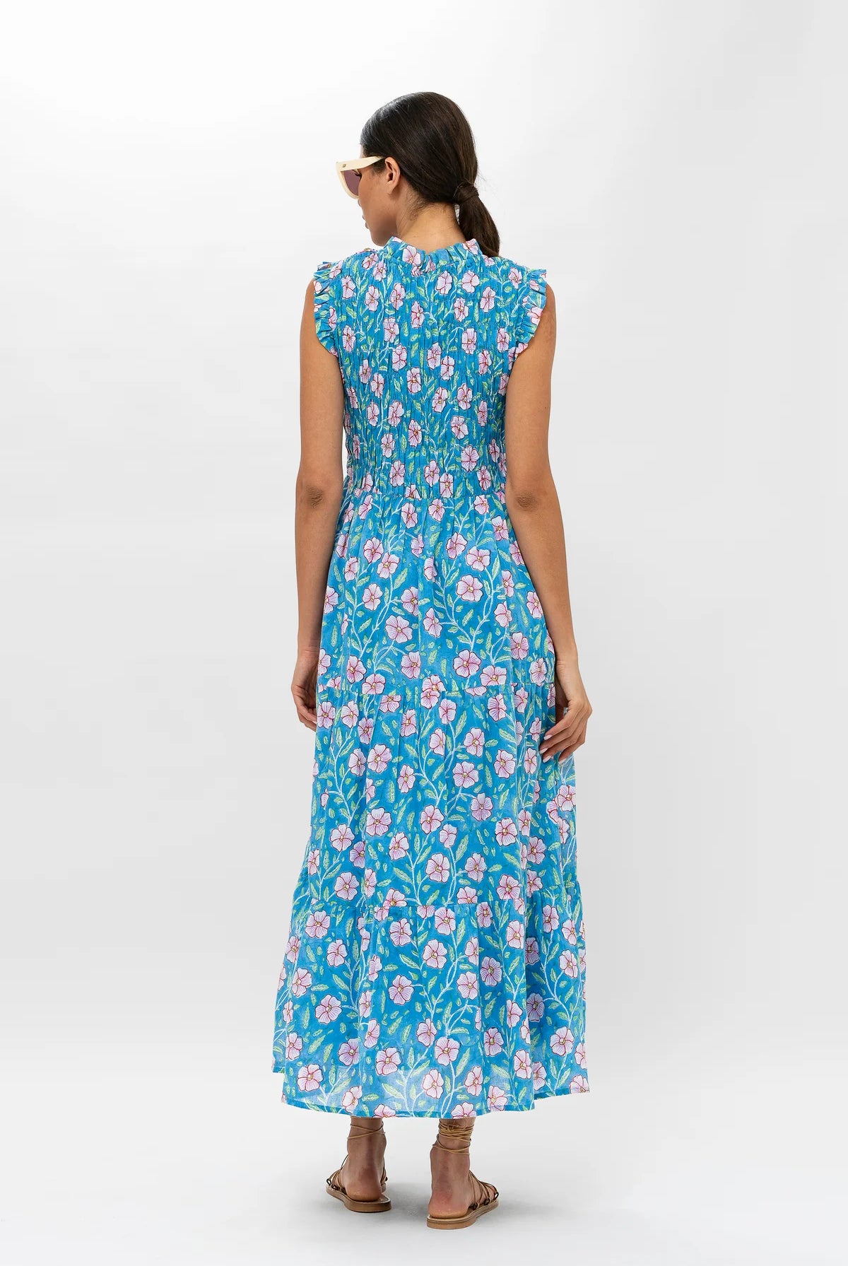 Sleeveless Smocked Maxi Dress - Amalfi Blue by Oliphant — alternate view
