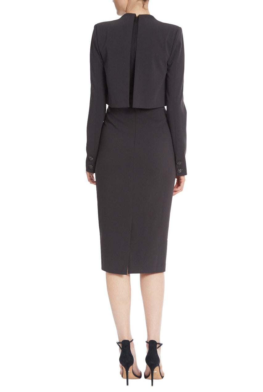 Blouson Dress with Pencil Skirt - Charcoal by Badgley Mischka — view 3