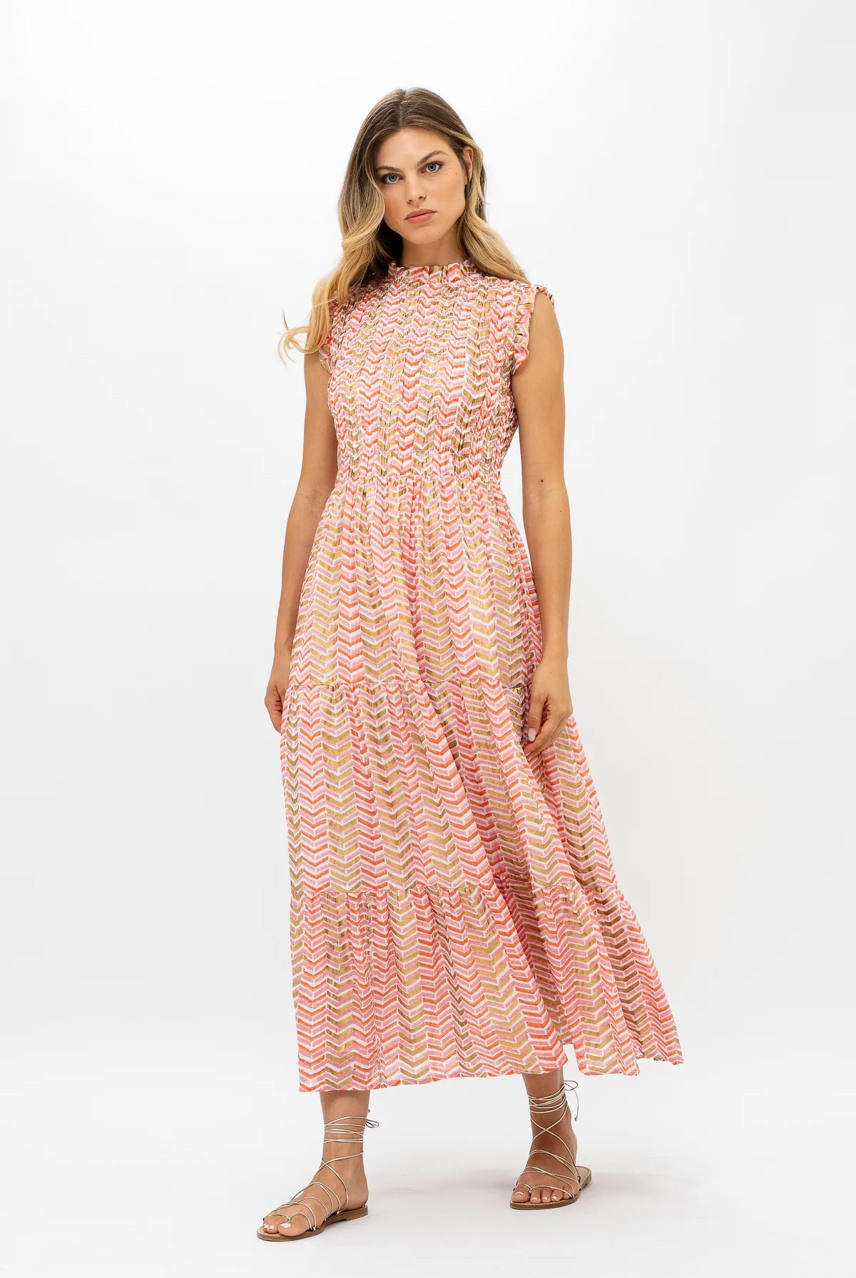 Sleeveless Smocked Maxi Dress - Sonoma Orange by Oliphant — view 3