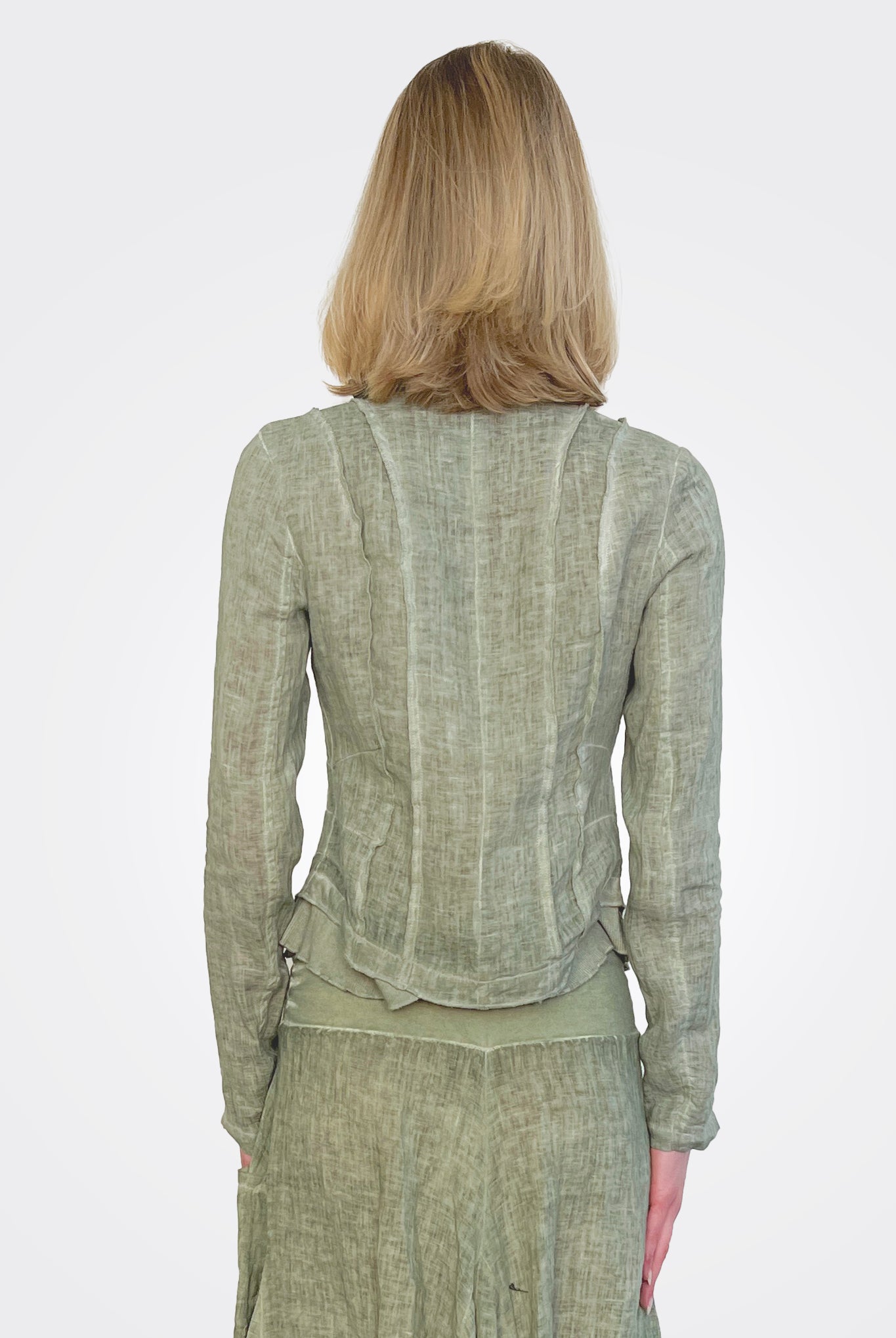 Linen Zip Jacket - Cactus by Inizio — view 3