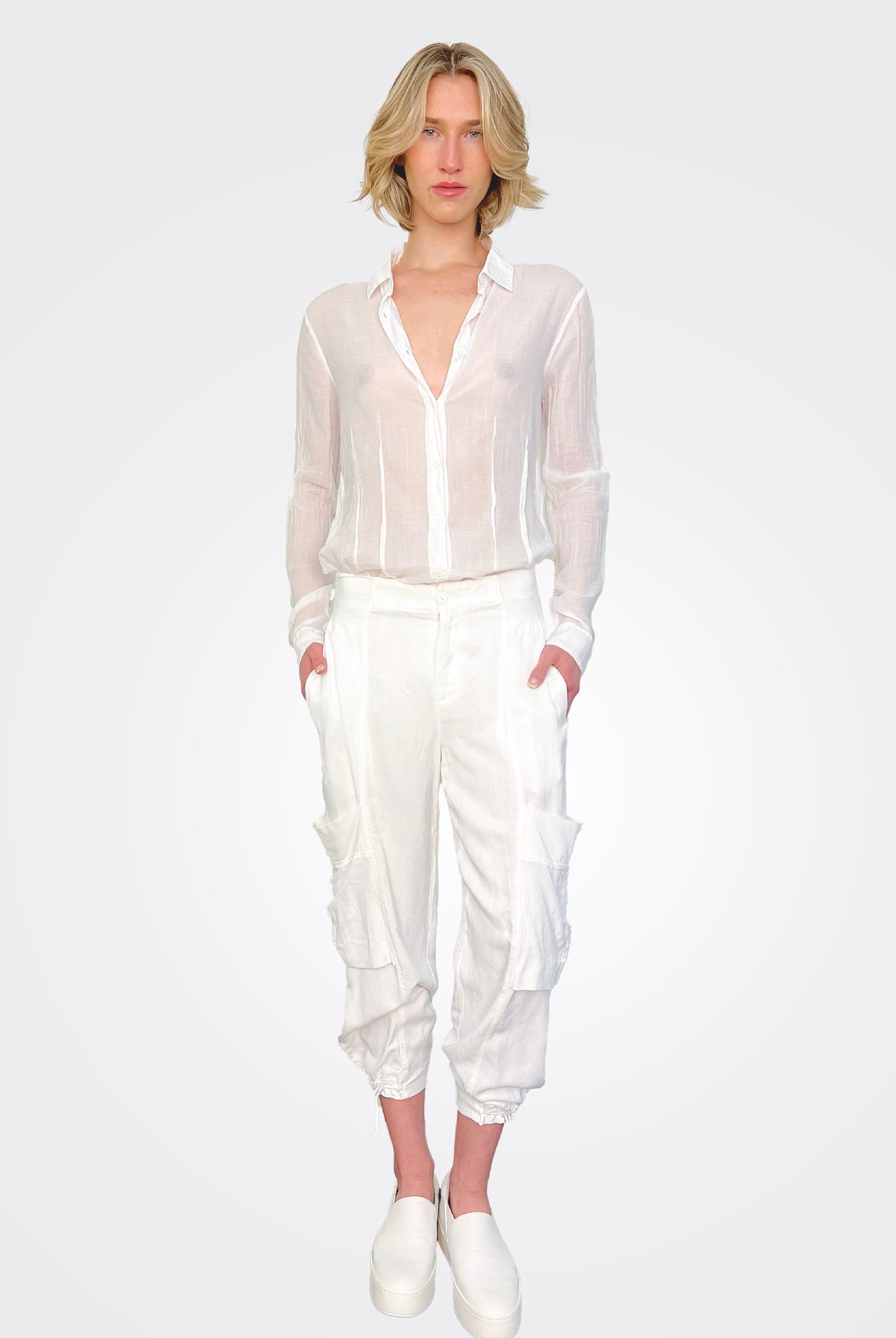 Sheer Seam Design Shirt - White by European Culture — view 4