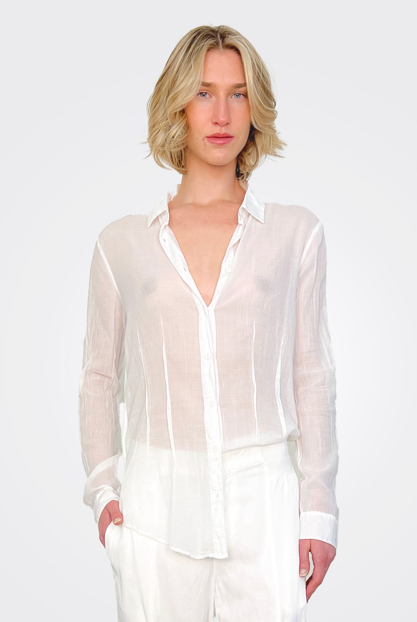 Sheer Seam Design Shirt - White by European Culture — alternate view