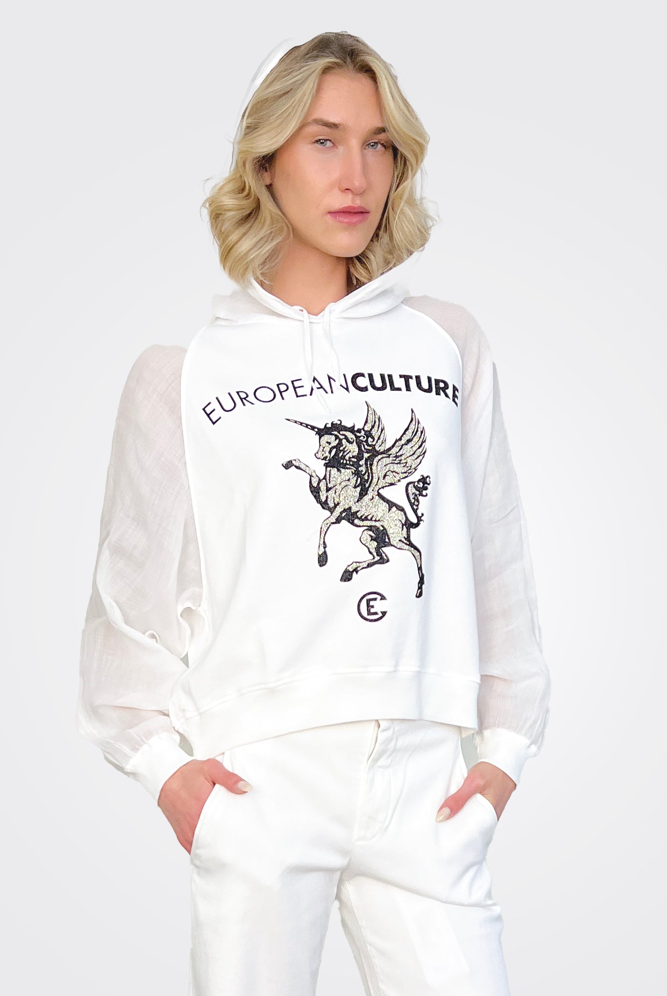 Donna Mixed Hoodie - White Logo by European Culture | 25 South Boutiques