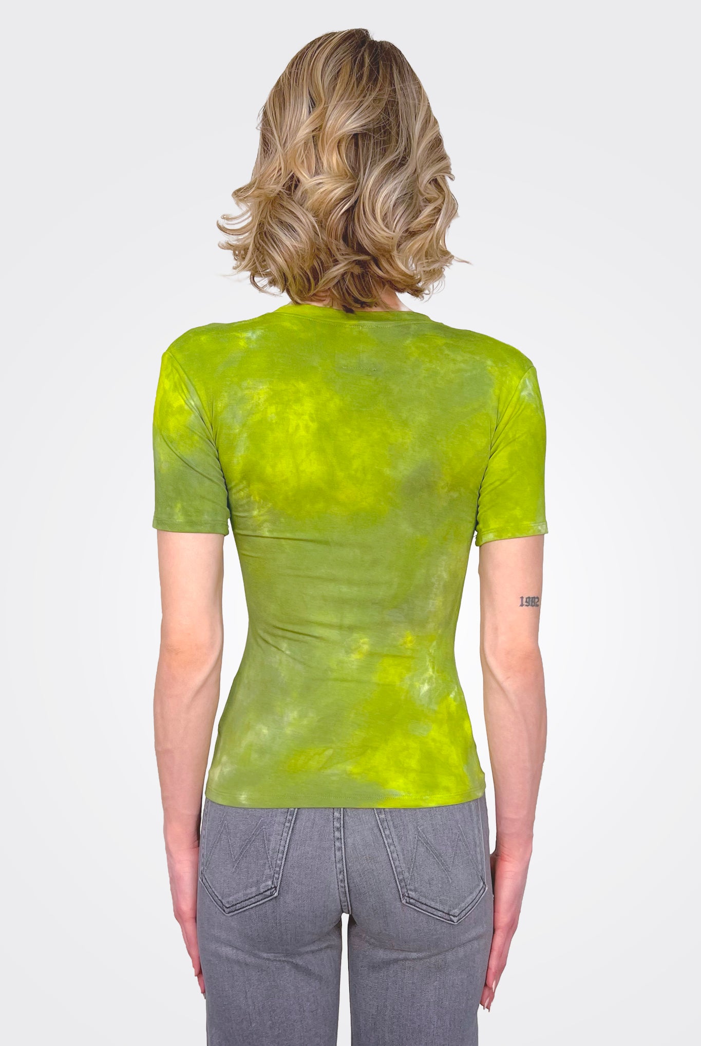 V Neck Short Sleeve Smoosh Tee - Green by Heyne Bogut — view 3