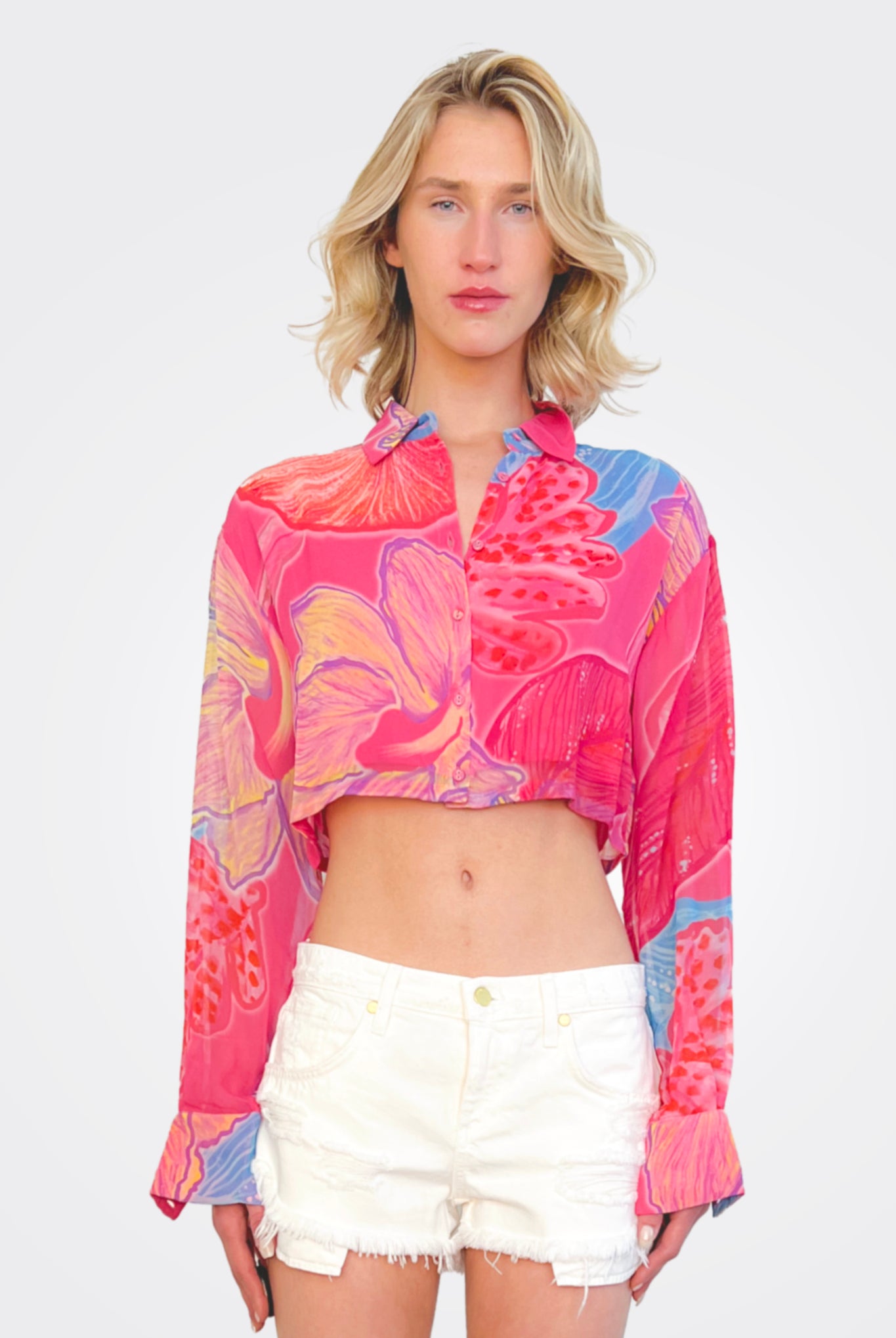 Juno Crop Shirt - Pink by Rococo Sand | 25 South Boutiques