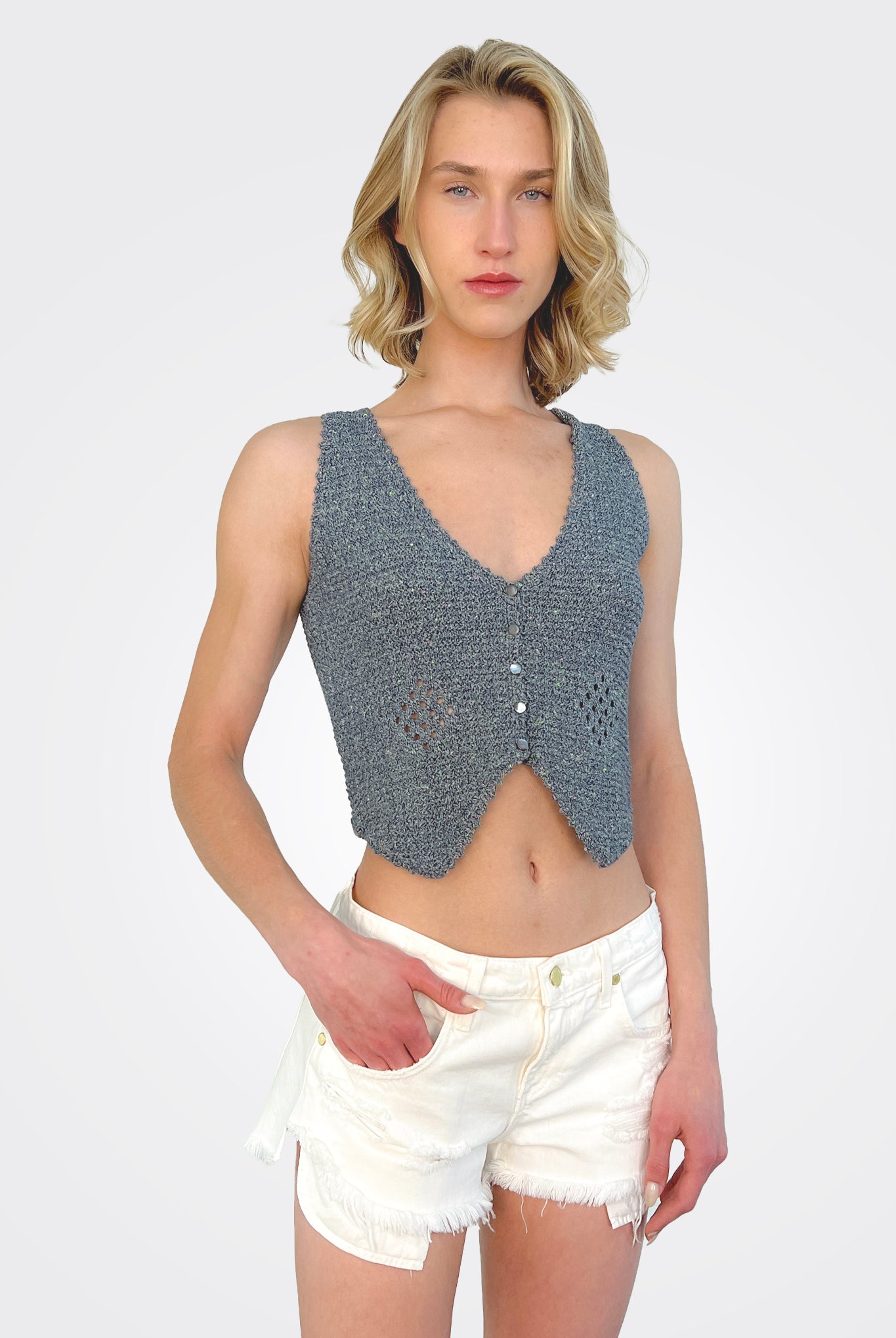 Mesh Crochet Vest - Navy Tweed by Autumn Cashmere | 25 South Boutiques