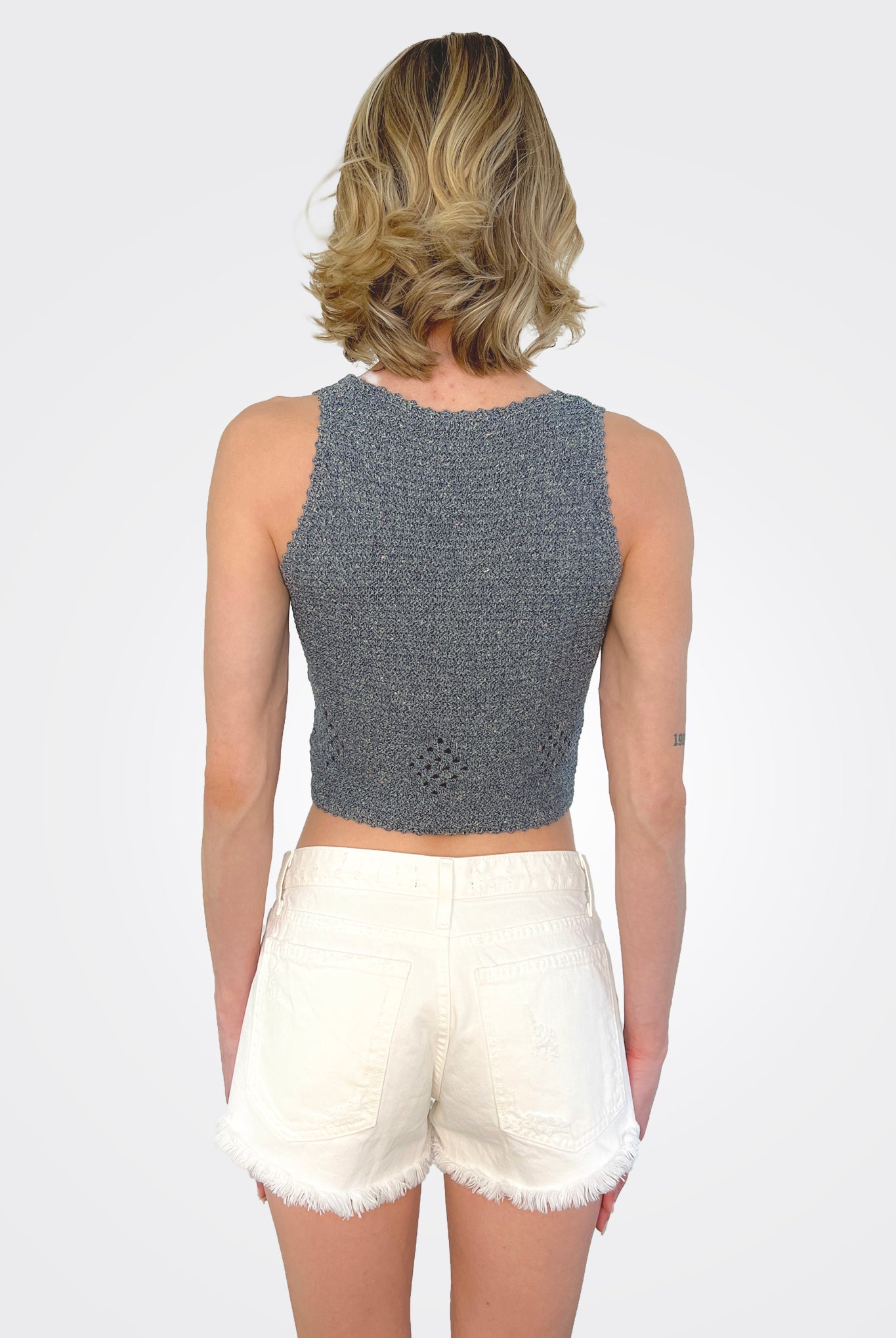 Mesh Crochet Vest - Navy Tweed by Autumn Cashmere — alternate view