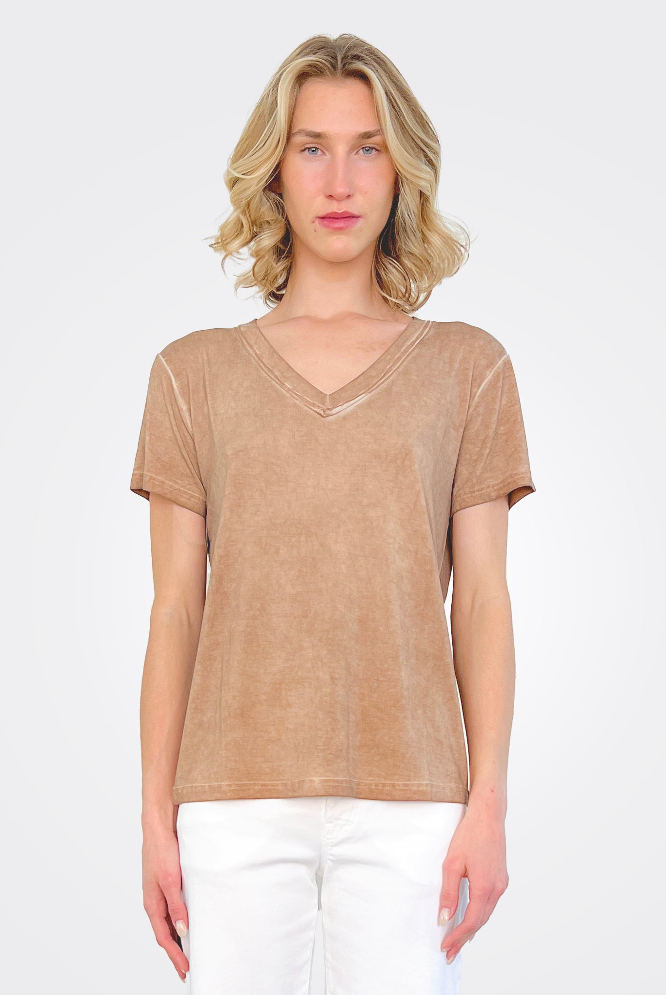 Tenna V Neck Shirt - Camel by Nu Denmark | 25 South Boutiques