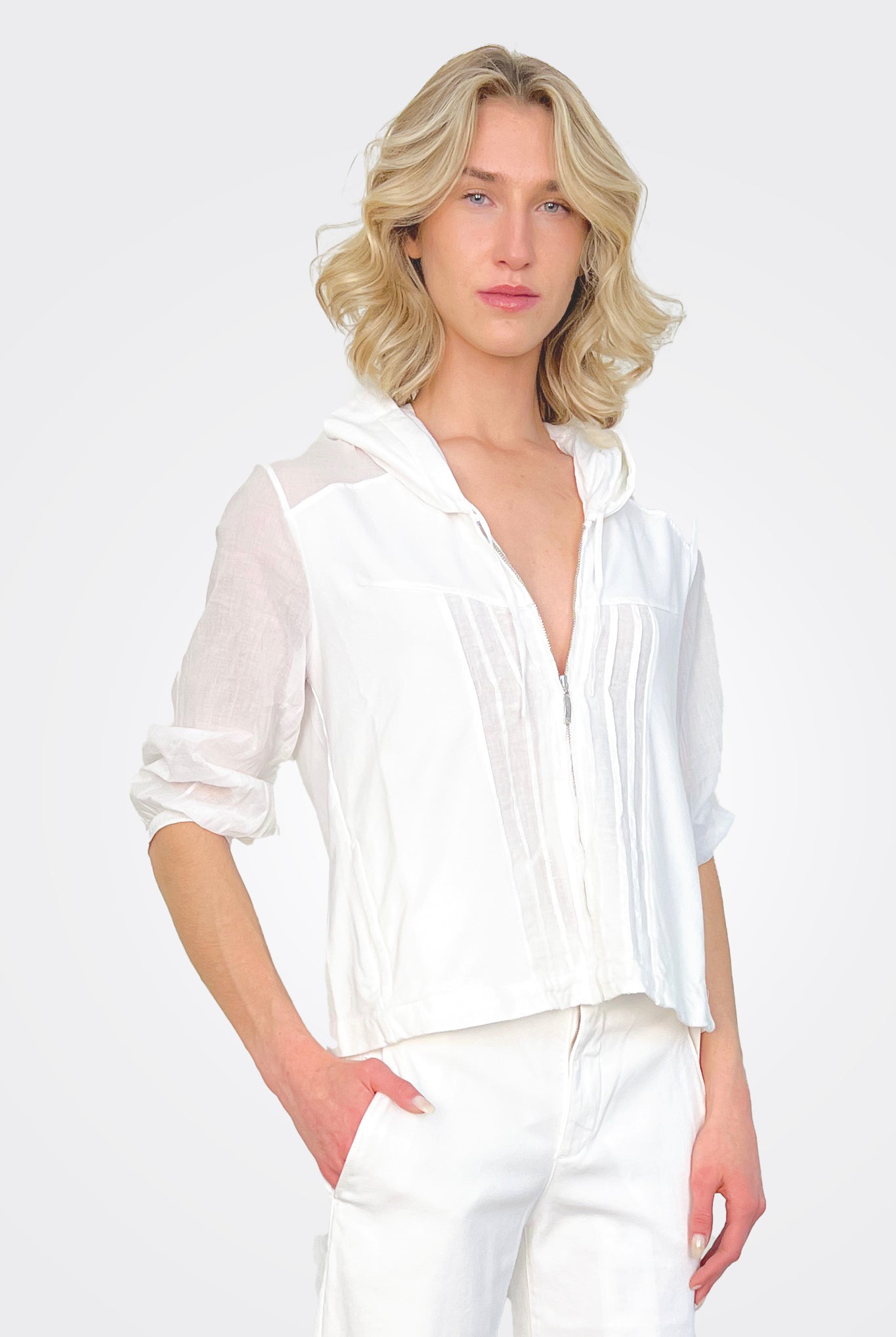 Zip Hooded Sweatshirt - White by European Culture | 25 South Boutiques