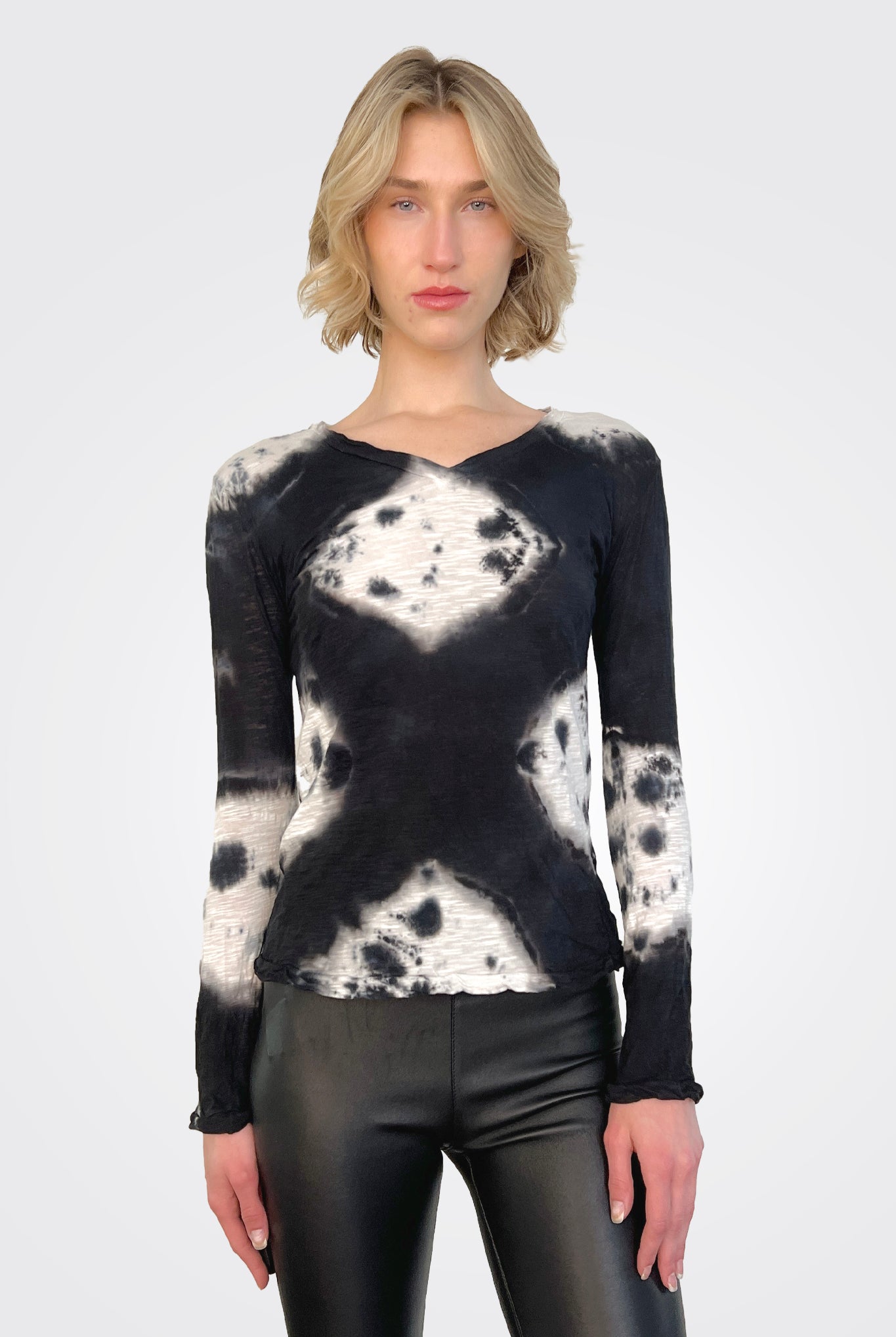 Fitted V Neck Long Sleeve Top - White Stone by Gilda Midani | 25 South Boutiques