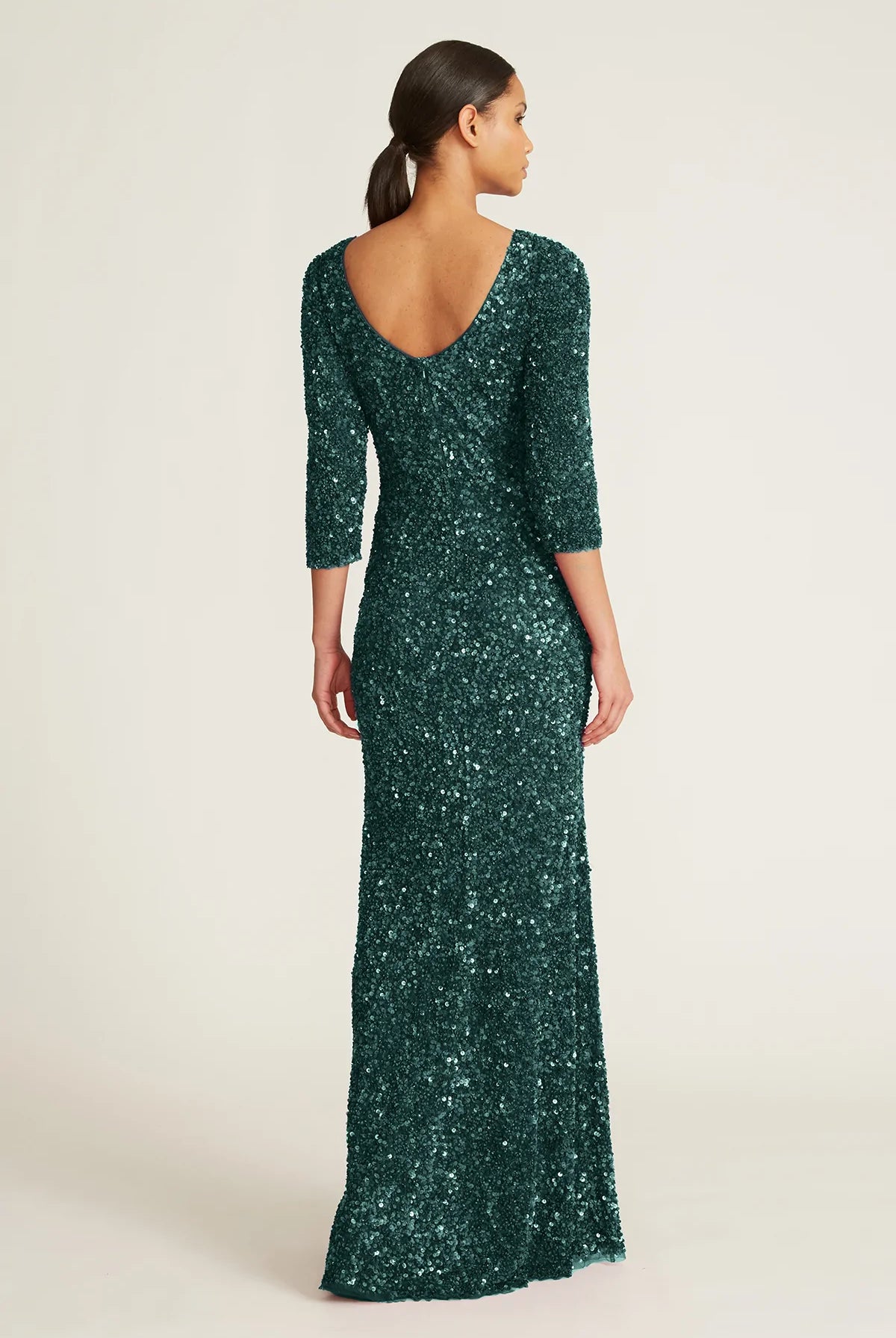 3/4 Sleeve Sequin Dress - Pine