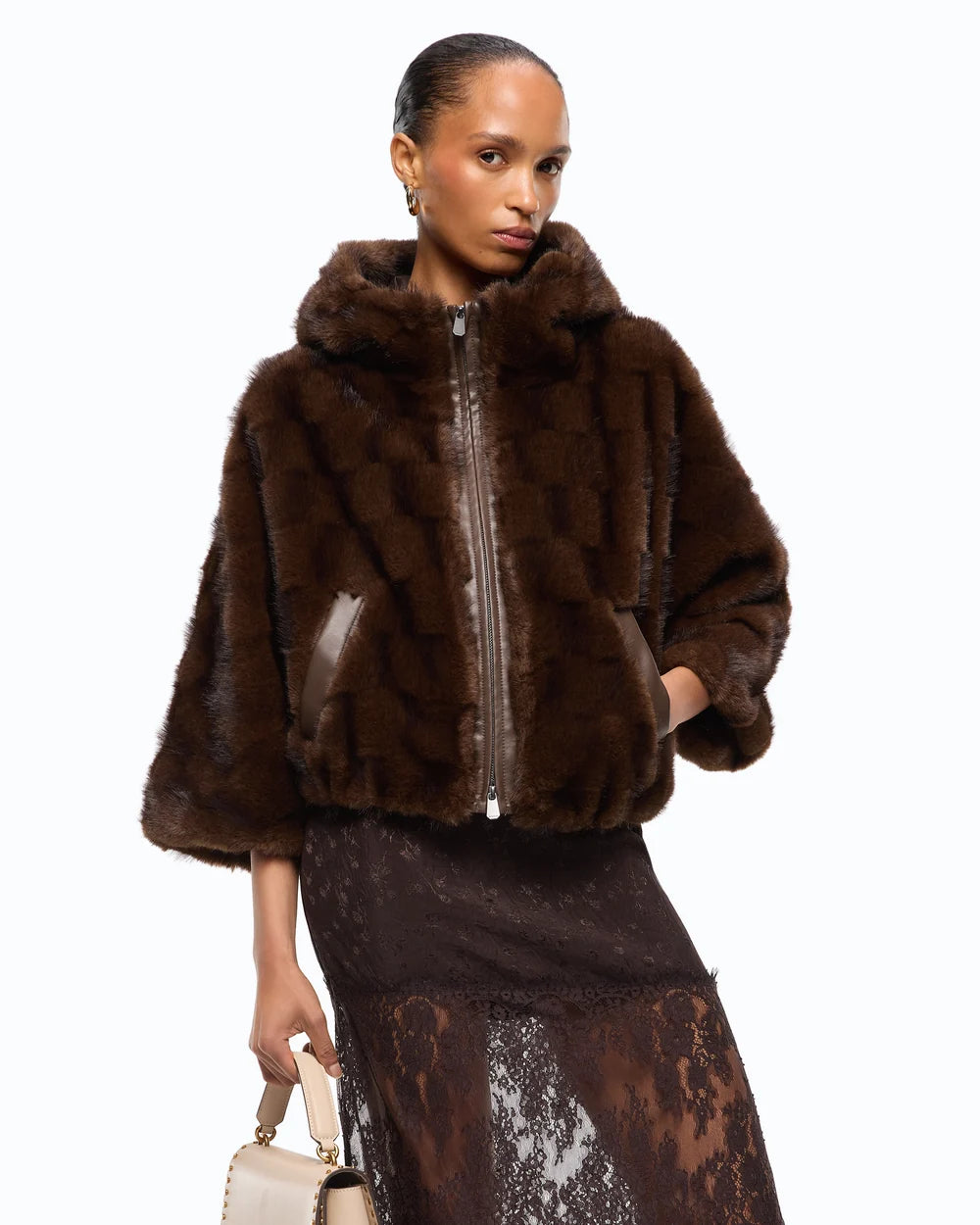Cadetia Blouson Hooded Faur Fur Jacket - Brown by Pinko | 25 South Boutiques