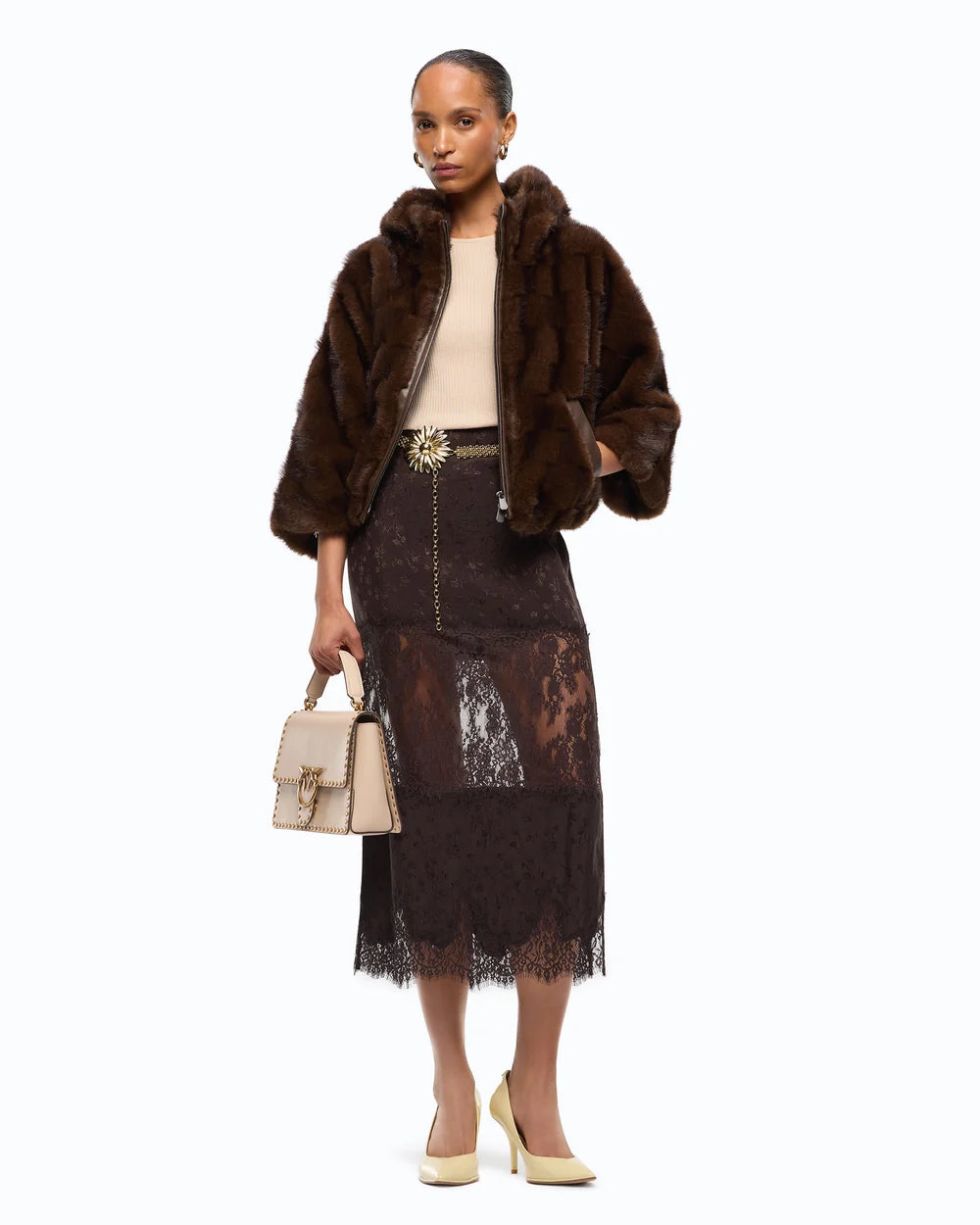 Cadetia Blouson Hooded Faur Fur Jacket - Brown by Pinko — alternate view