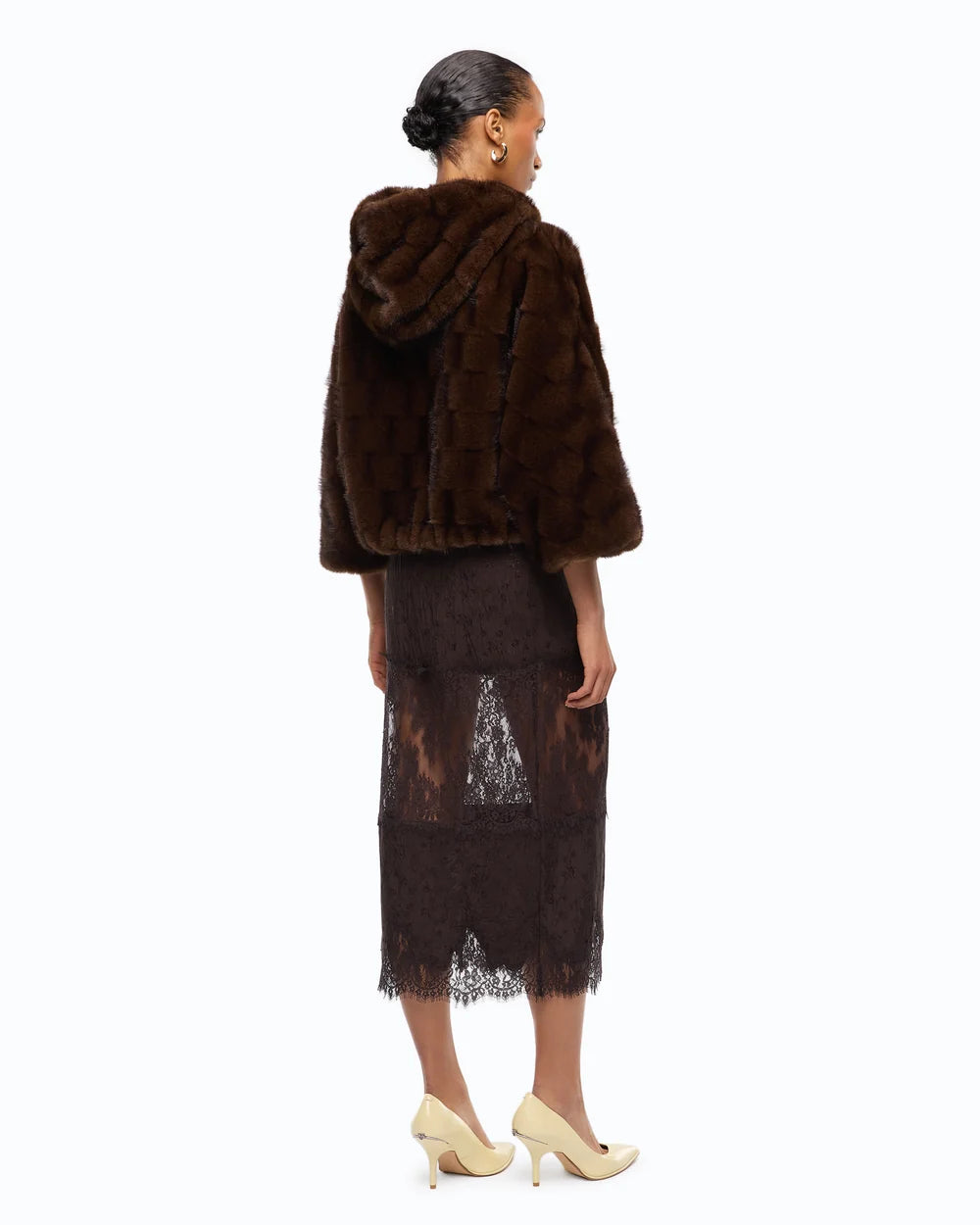 Cadetia Blouson Hooded Faur Fur Jacket - Brown by Pinko — view 4