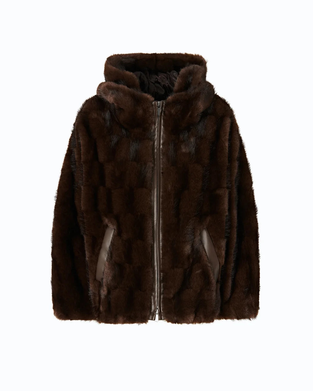 Cadetia Blouson Hooded Faur Fur Jacket - Brown by Pinko — view 5