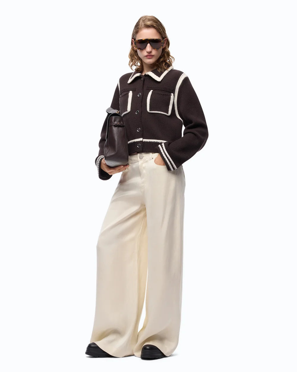 Sulcis Contrast Edge Merino Wool Jacket - Brown White by Pinko — alternate view