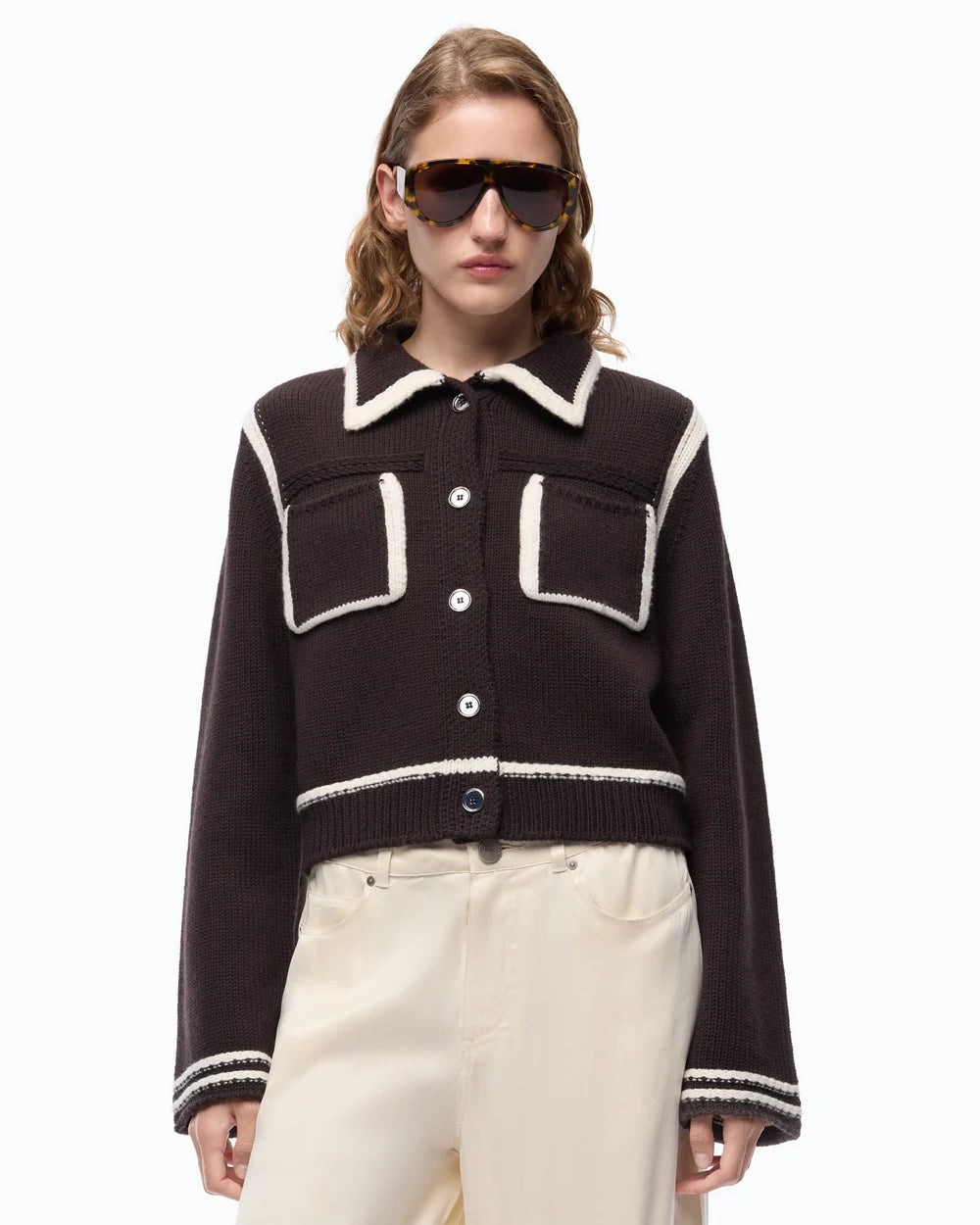 Sulcis Contrast Edge Merino Wool Jacket - Brown White by Pinko | 25 South Boutiques
