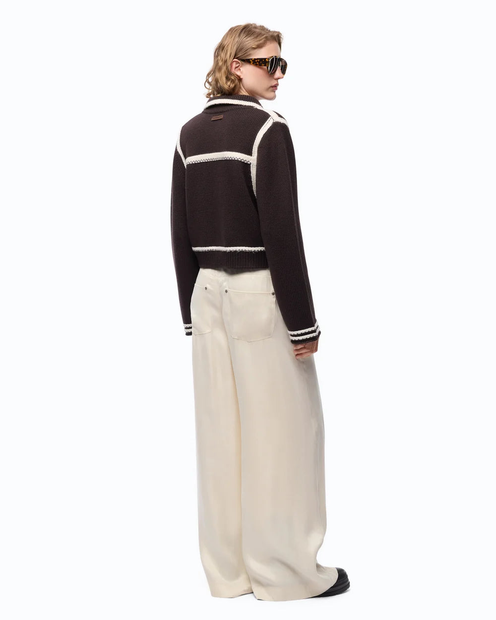 Sulcis Contrast Edge Merino Wool Jacket - Brown White by Pinko — view 4