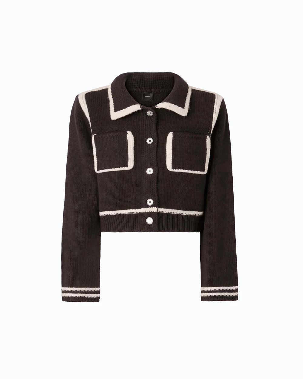 Sulcis Contrast Edge Merino Wool Jacket - Brown White by Pinko — view 5