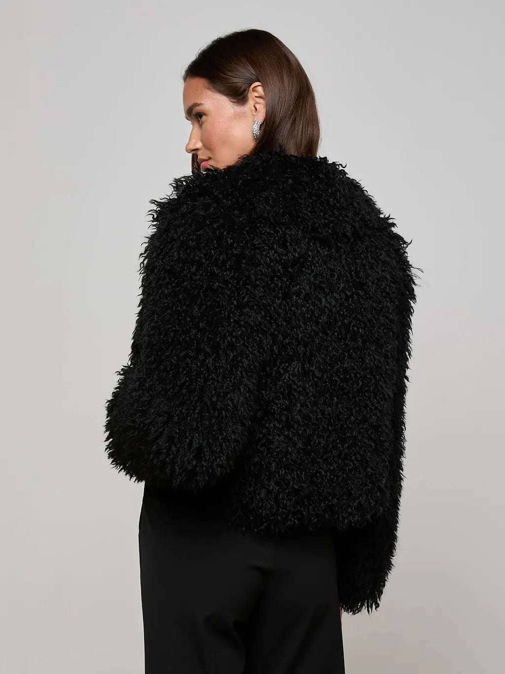 Aura Cropped Faux Fur Jacket - Black by L'agence — view 4