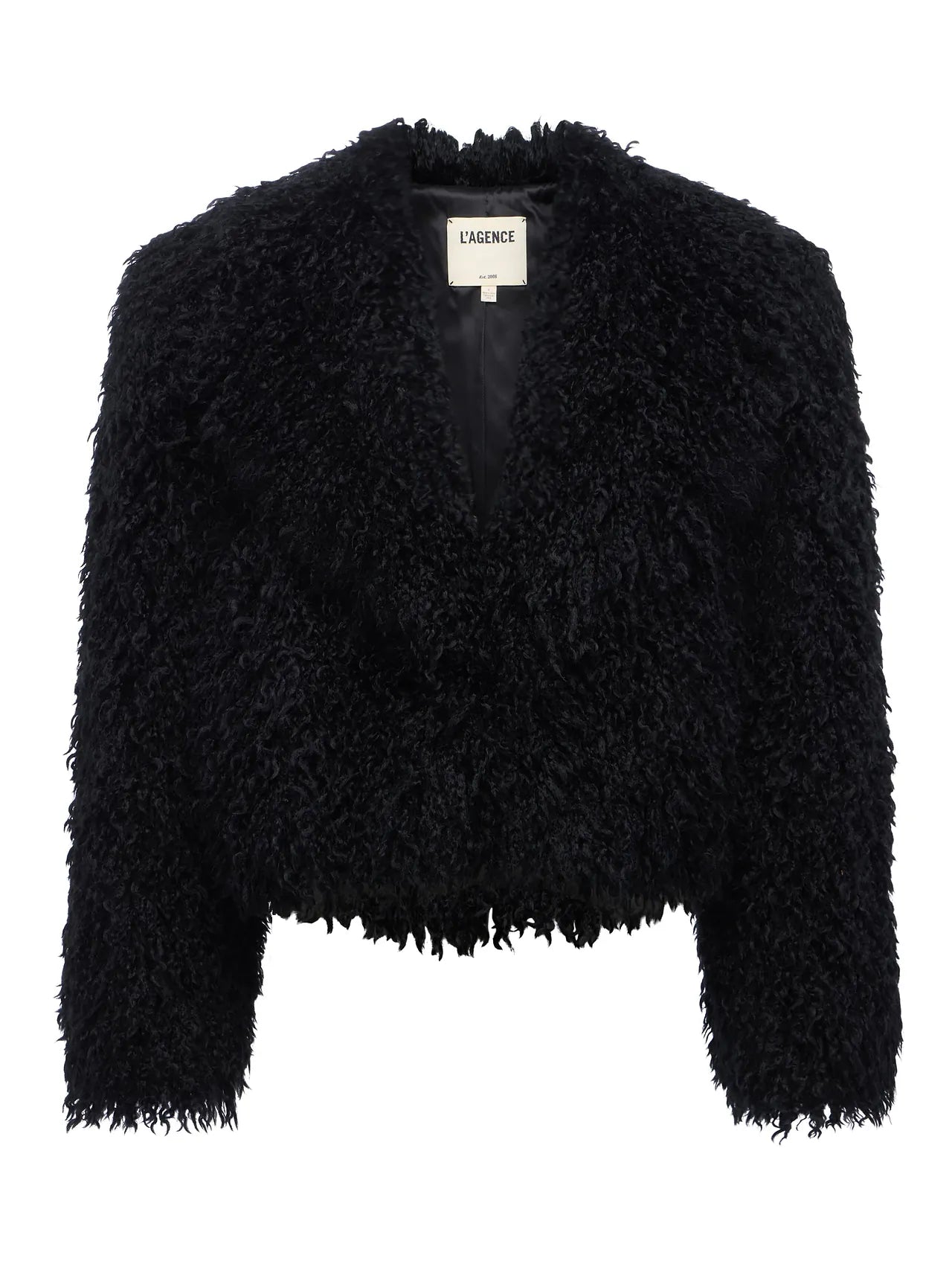 Aura Cropped Faux Fur Jacket - Black by L'agence — view 6