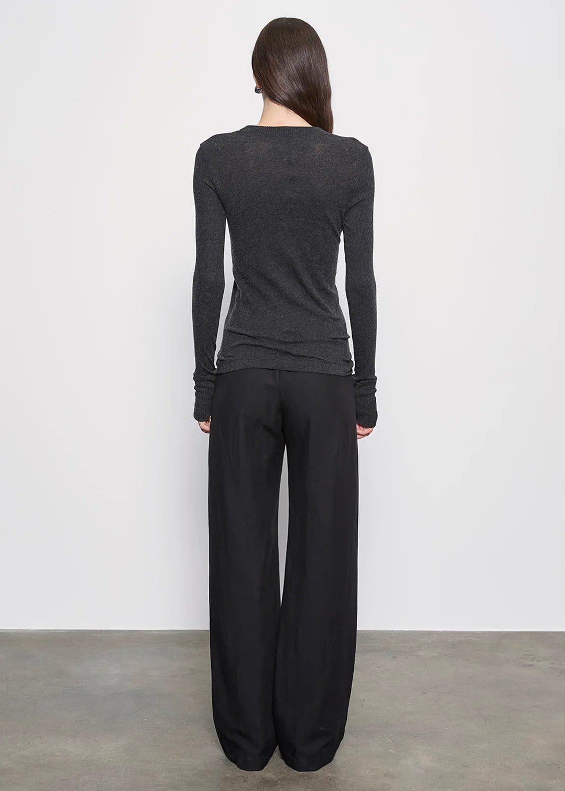 Cashmere Easy Cuffed Crew - Charcoal by Enza Costa — view 4