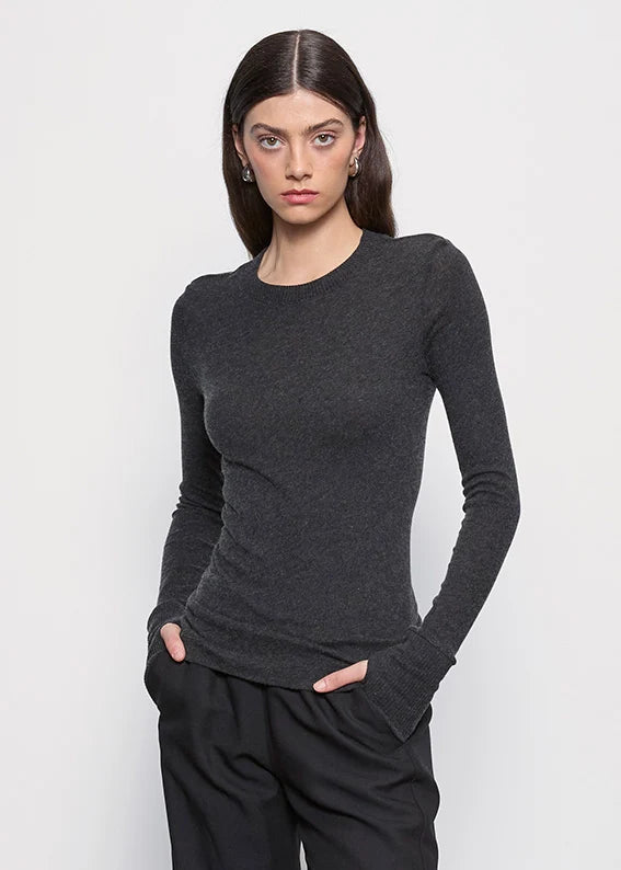 Cashmere Easy Cuffed Crew - Charcoal by Enza Costa | 25 South Boutiques