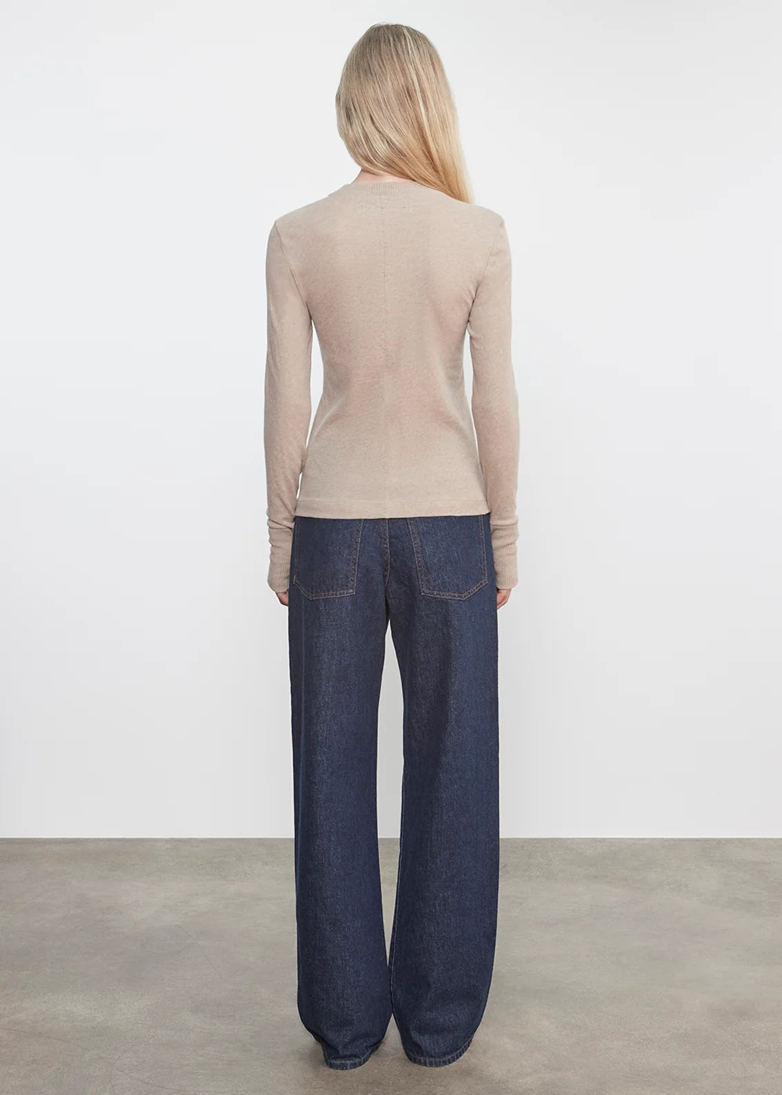 Cashmere Easy Cuffed Crew - Khaki by Enza Costa — view 4