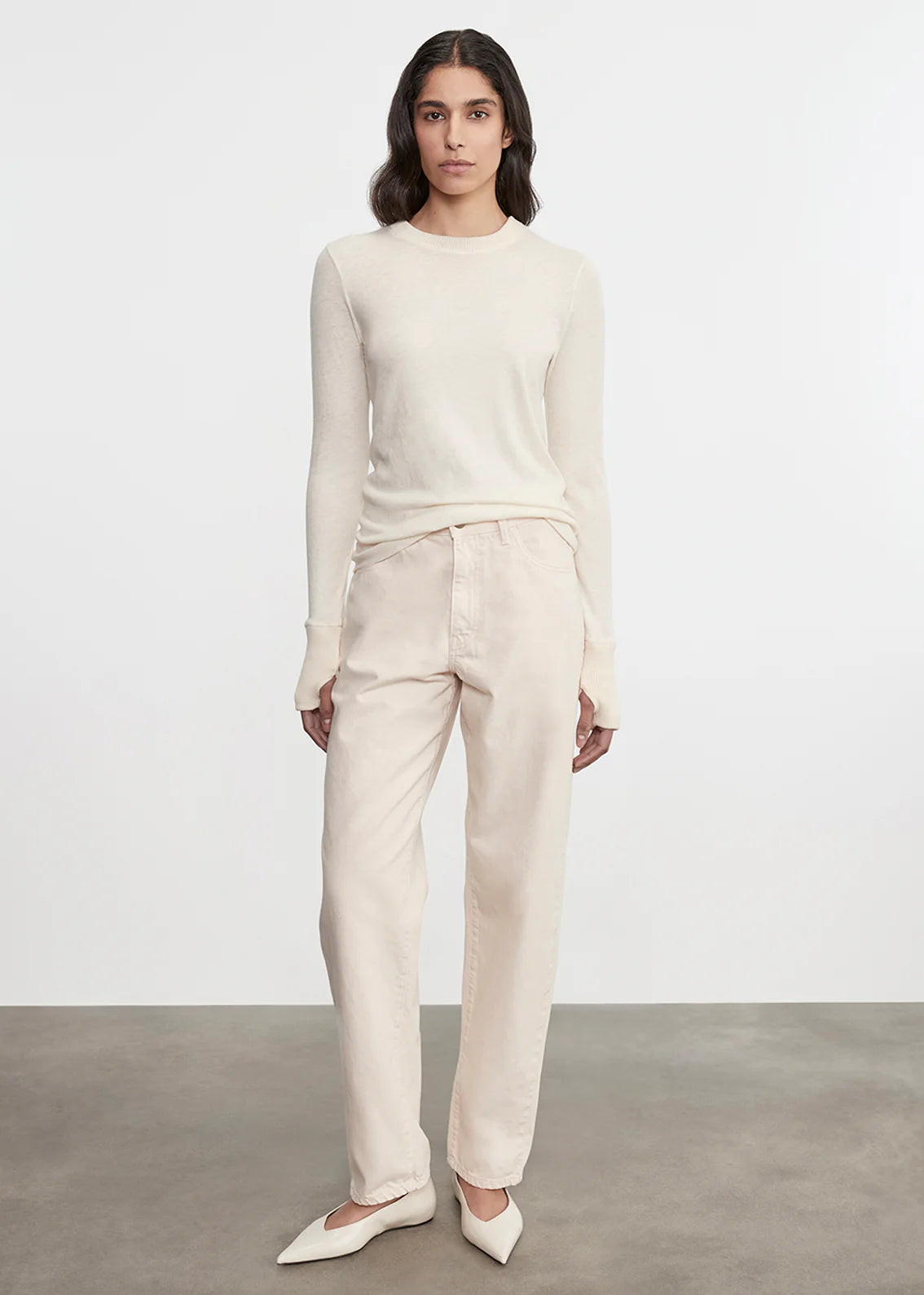 Cashmere Easy Cuffed Crew - Natural by Enza Costa — alternate view