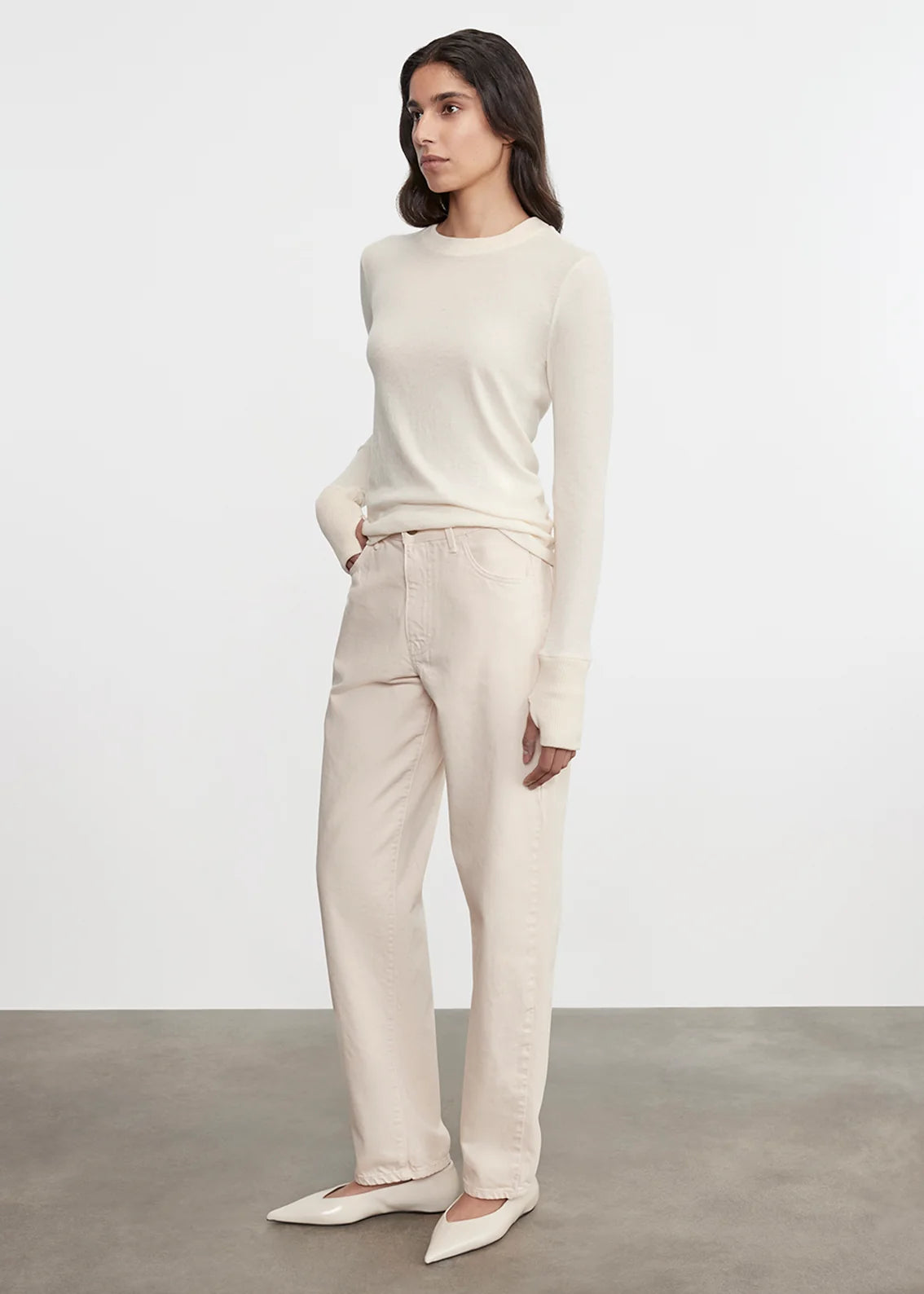 Cashmere Easy Cuffed Crew - Natural by Enza Costa — view 3
